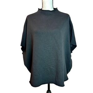 FRANK & EILEEN Audrey Funnel CAPELET Neck‎ RAW HEM SWEATSHIRT BLACK OS Boxy